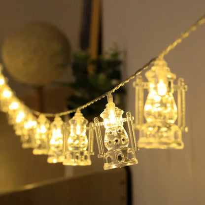 2M 10Lights Eid Mubarak Moon Star Castle Light String Ramadan Kareem Colorful Lights Islamic Muslim Eid Party Decor Lamp String