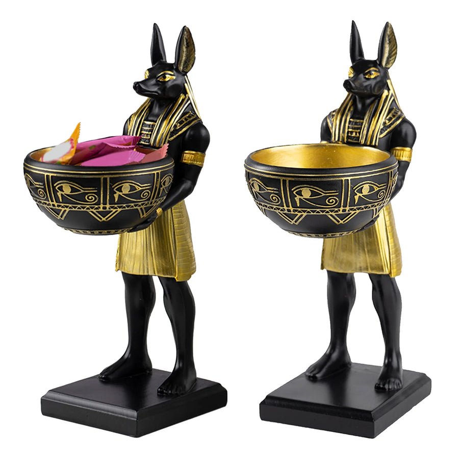 25cm Anubis God Statue Ancient Egypt Art Sculpture with Bowl Egyptian Sculpture Ancient Egypt Decor & Desktop Organizer