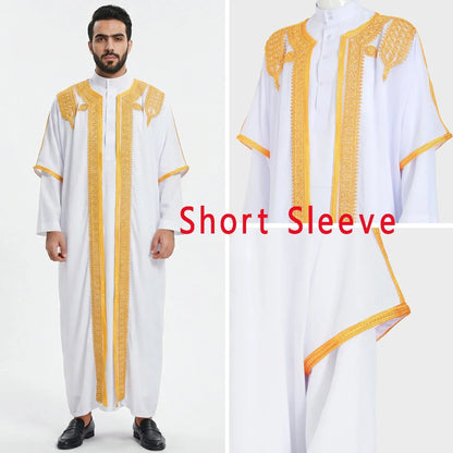 Traditional Arab Men's Robe Thobe Embroidered Dress Middle Eastern Ethnic Jubba Thobes Eid Djellaba Kimono Abaya Thoub Dishdasha