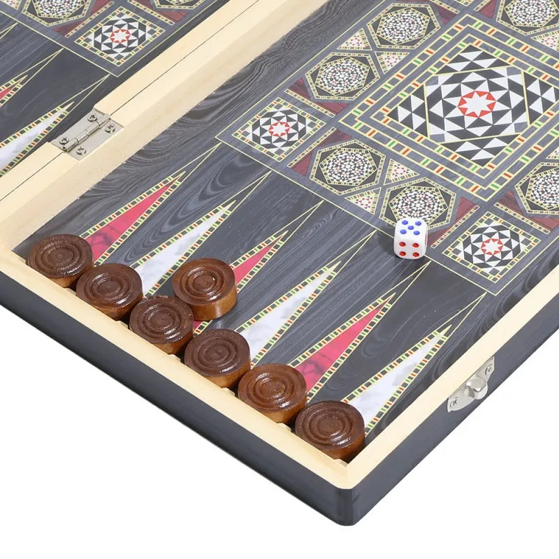 Luxury Knight Wooden 3-in-1 Chess Backgammon Foldable Intellectual Entertainment Game Portable Board Multiple Modes