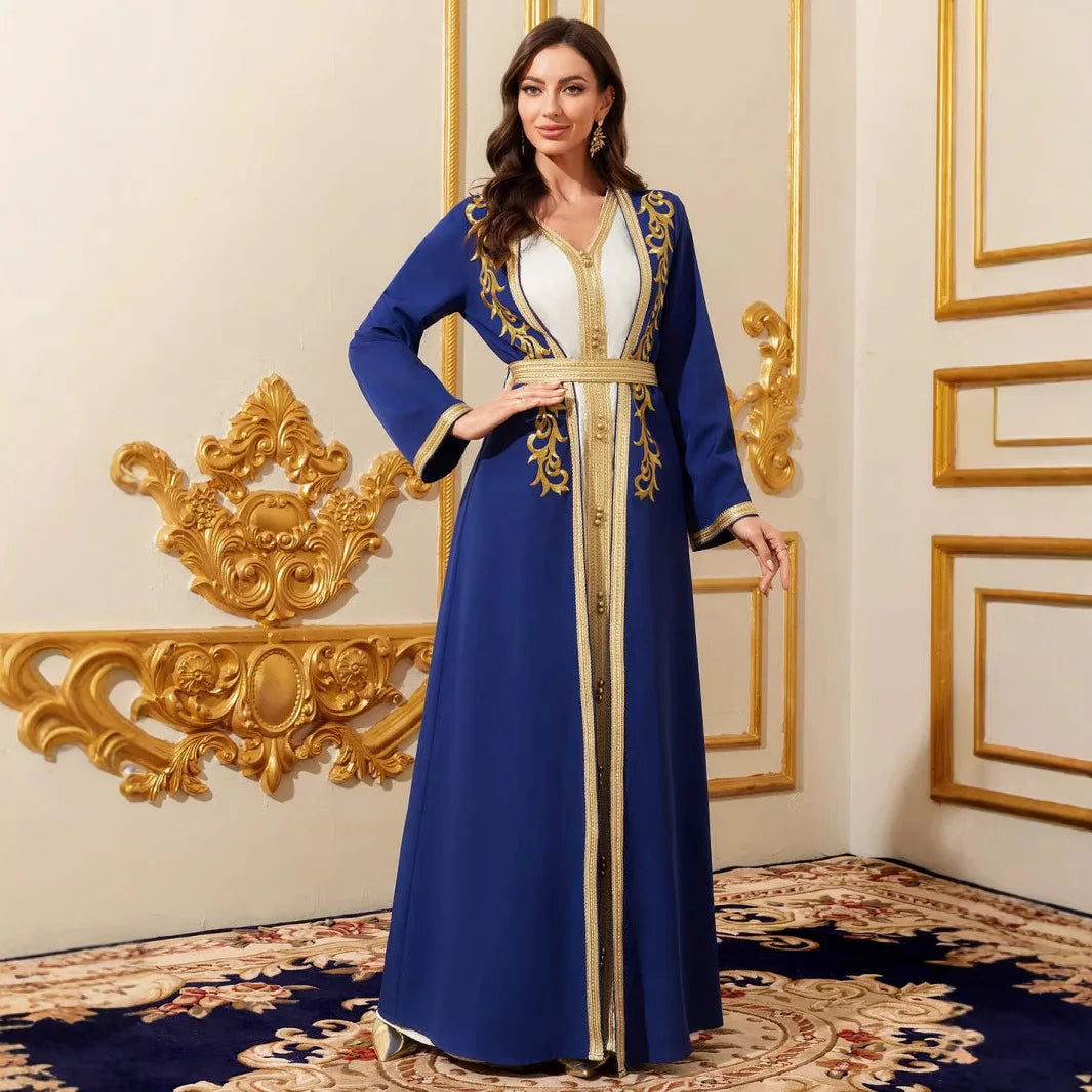 Muslim Sets Women Party Dresses Jalabiya Robe Embroidery Abayas Sashes Ramadan Morocco Dubai Arab Kaftan Vestidos 2 Piece Suit
