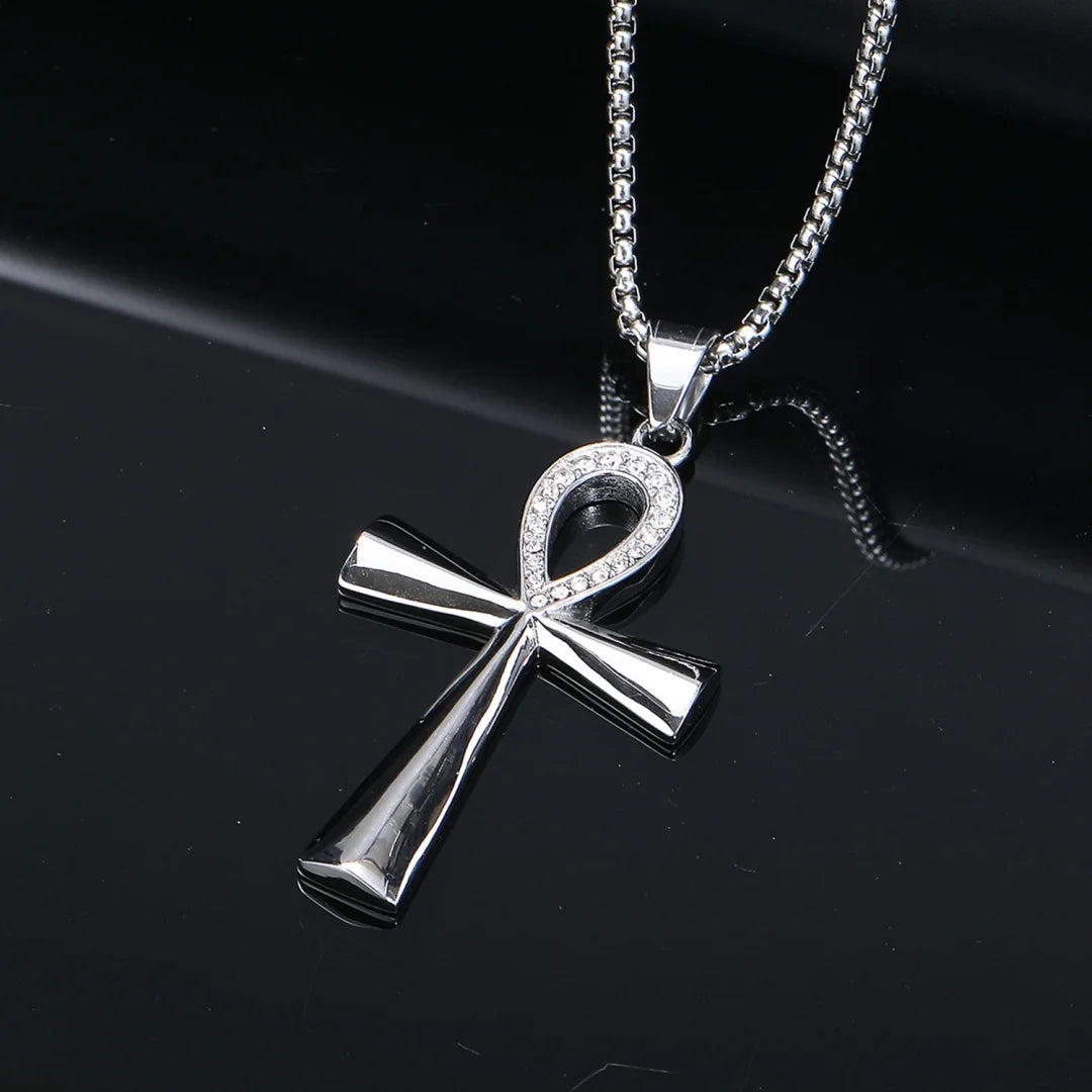 Gold Ankh Cross Pendant – Stainless Steel Key of Life Necklace for Men & Women
