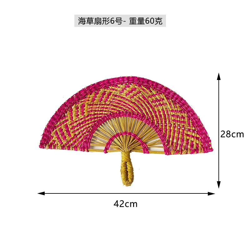 Seaweed woven Nordic hand-woven decoration home wall hanging living room porch background home wall fan pendant