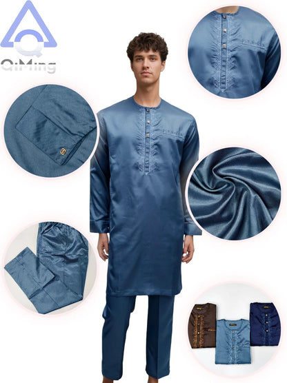 40% Cotton Male Muslim Two Parts Prayer Dress Jalabiya Algerian Caftan Abaya Islamic Jubba Arab Traditional Costume For Muslims