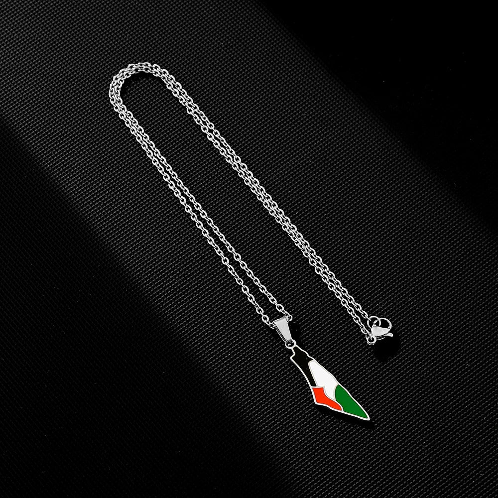 SONYA New Fashion Palestine Flag Map Pendant Necklace For Women Men Gold Silver Color Stainless Steel Jewelry Gifts