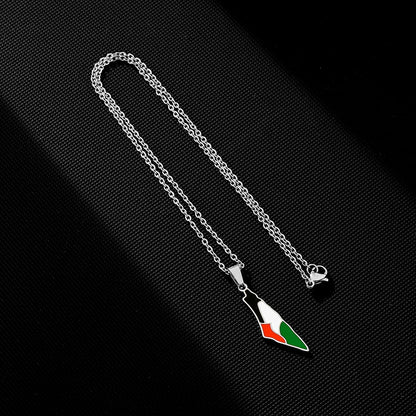 SONYA New Fashion Palestine Flag Map Pendant Necklace For Women Men Gold Silver Color Stainless Steel Jewelry Gifts