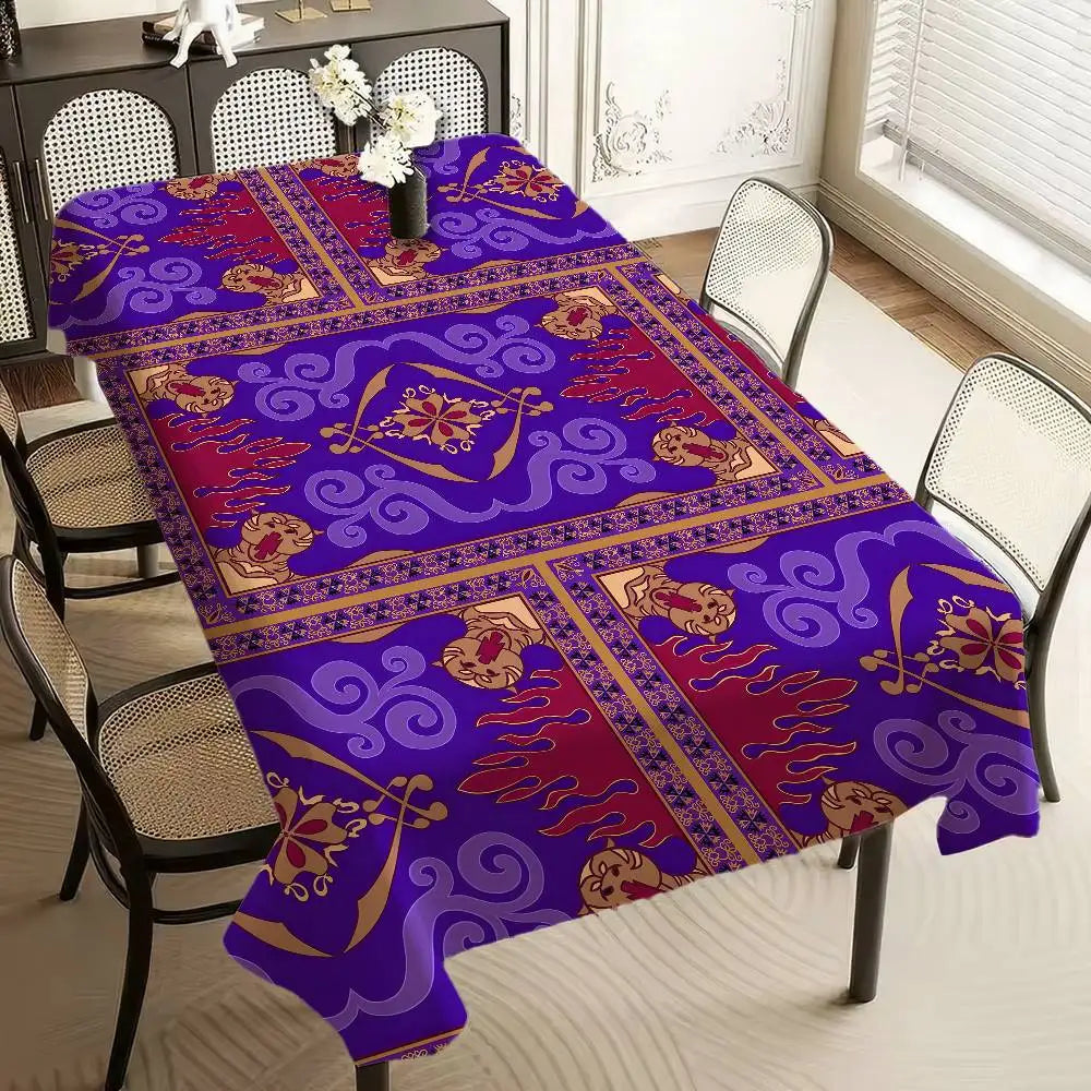 Flying Carpet Aladdin Rectangle Tablecloth - Waterproof, Easy Clean For Home Dinners, Parties & Outdoor Picnics