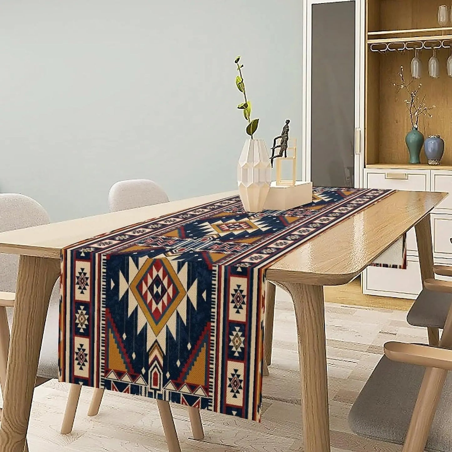 The Aztec Linen – Boho Abstract Geometric Table Runner
