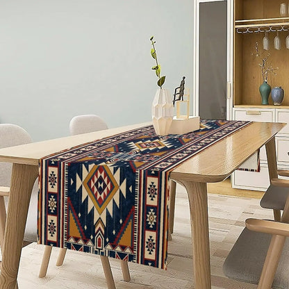 The Aztec Linen – Boho Abstract Geometric Table Runner