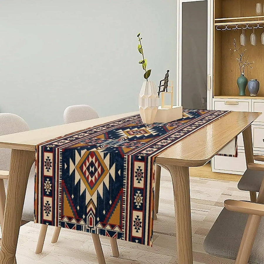 The Aztec Linen – Boho Abstract Geometric Table Runner