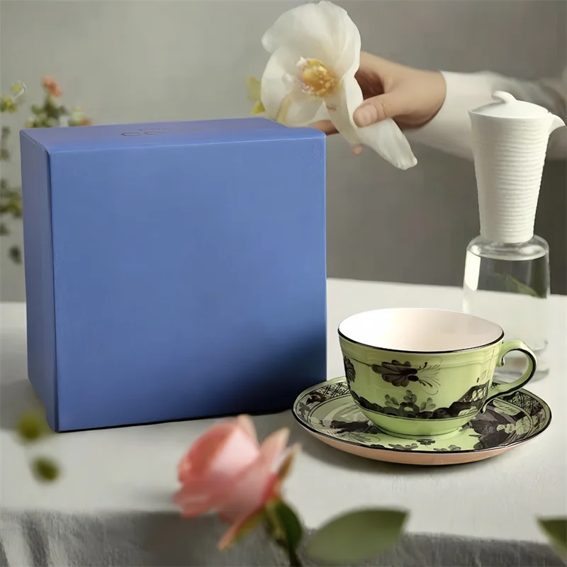 Oriental Bloom – High-End Ceramic Coffee Cup Set with Gift Box