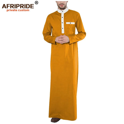 2026 Spring New Men's Jubba Thobe AFRIPRIDE Tailor Made Full Sleeves Single Breasted 100% Cotton Jubba Thobe for Men A1914001