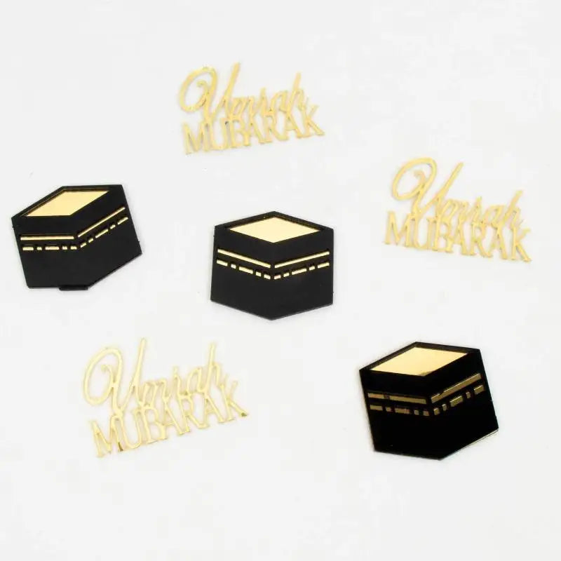 Muslim Umrah Mubarak 6pcs Topper Set in Gold, Great for Ramadan Cake and Cupcake Decorations