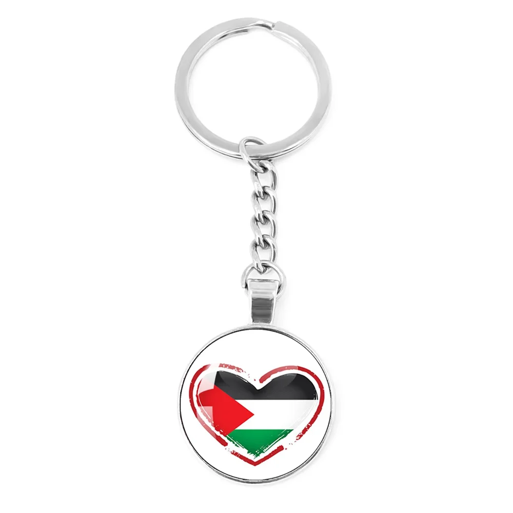 Personalized Art Patterns  Palestine Nation Flag Emblem 25mm Glass Cabohcon Keychain Key Rings for Women Men Jewelry Gift