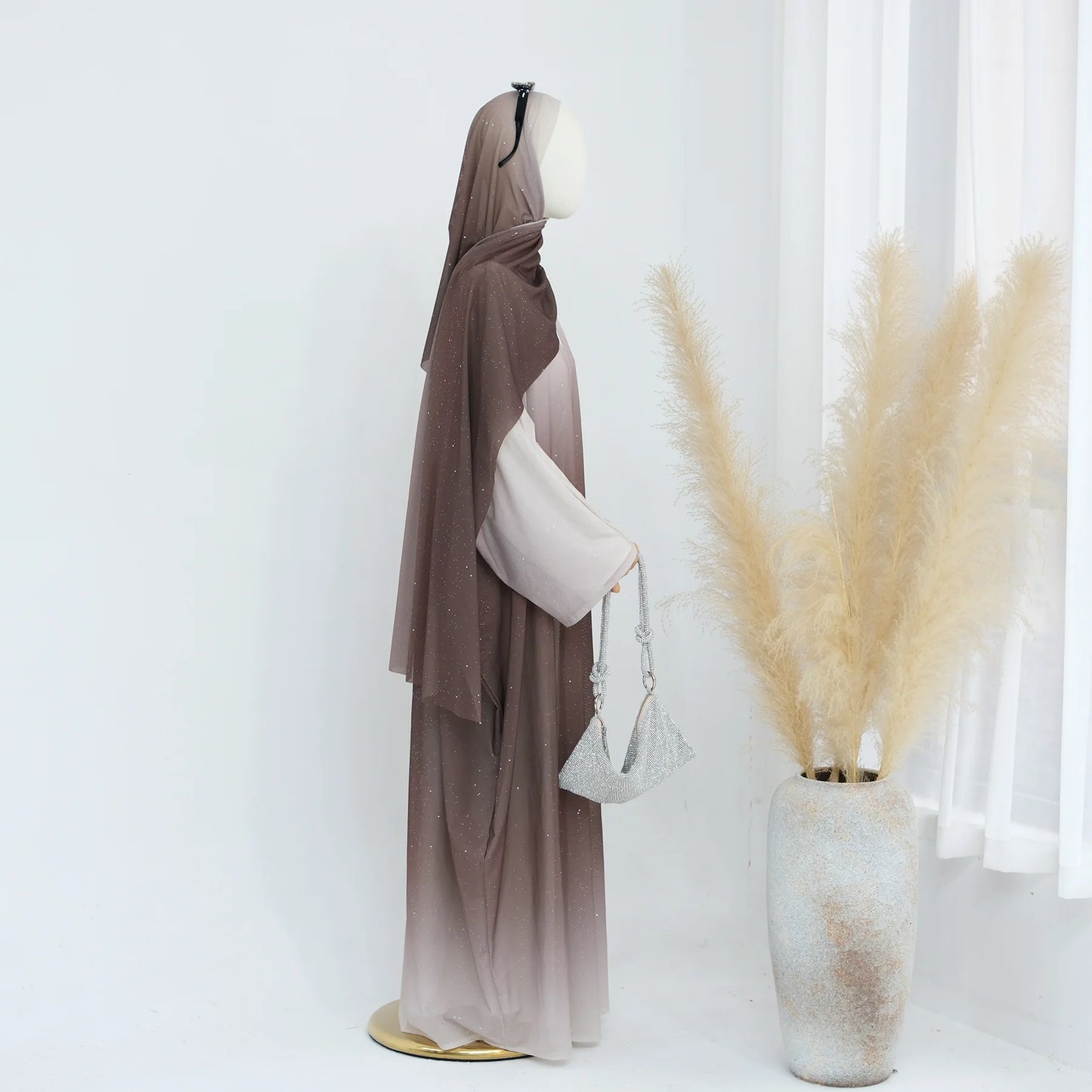 Islamic Shiny Gradient Color Cardigan for Women Muslim Hijab Abaya Dubai Party Dresses Turkey Kaftan Moroccan Robe Fashion