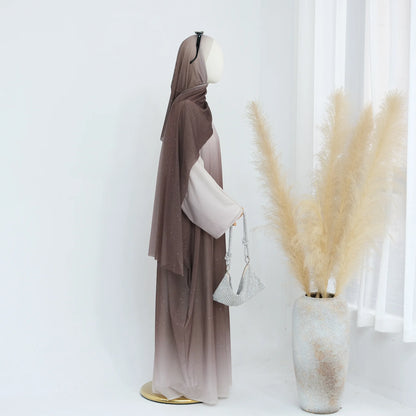 Islamic Shiny Gradient Color Cardigan for Women Muslim Hijab Abaya Dubai Party Dresses Turkey Kaftan Moroccan Robe Fashion