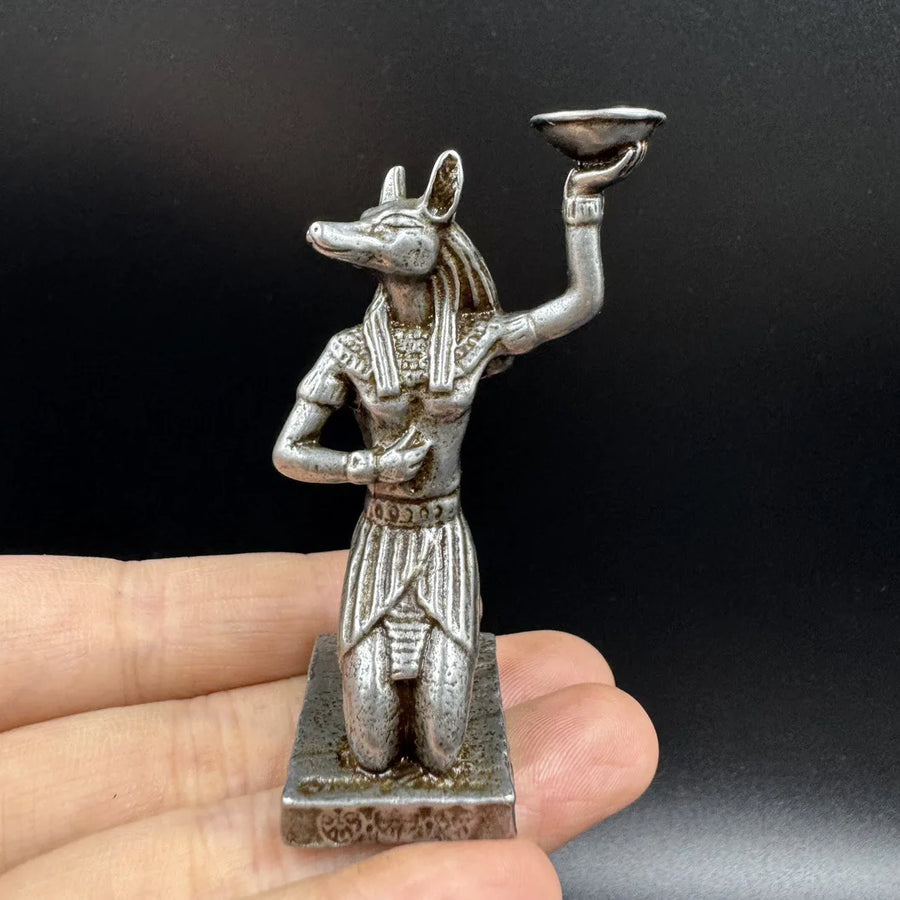 Anubis Copper Candle Holder – White Metal & Sandalwood Egyptian Statue Ornament