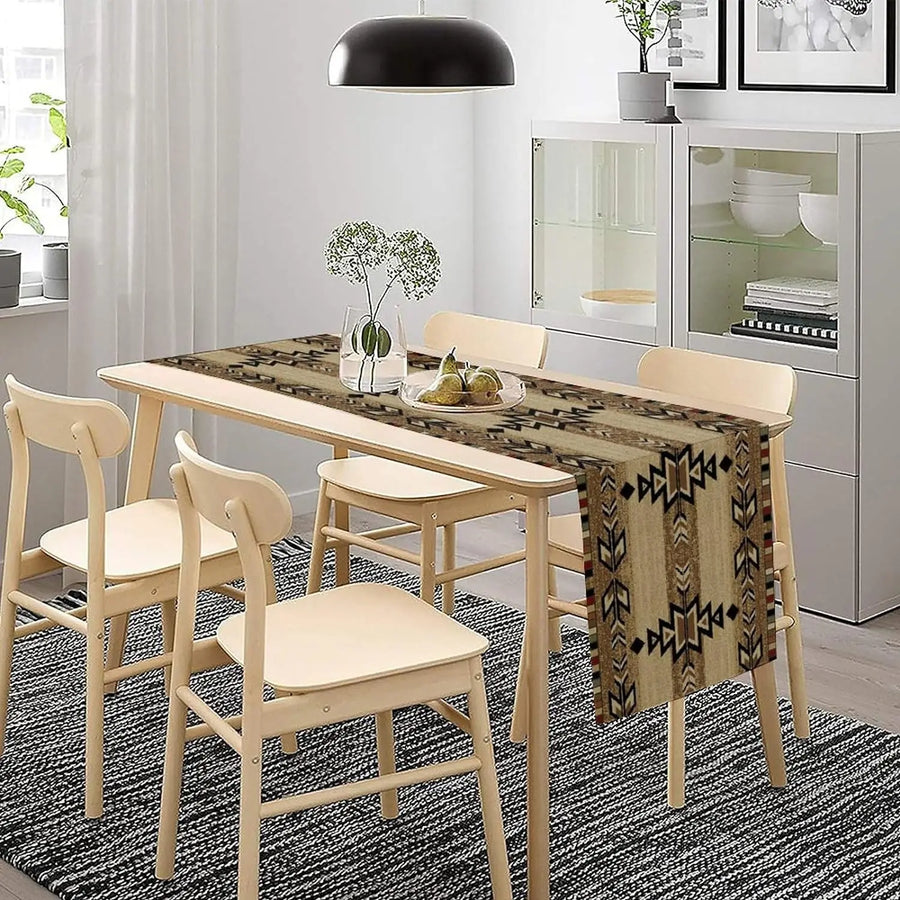 The Aztec Linen – Boho Abstract Geometric Table Runner