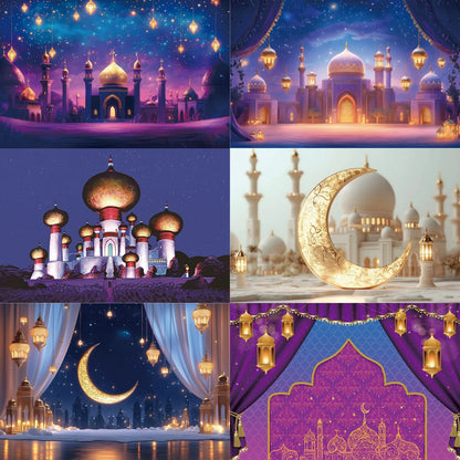 Arabic Aladdin Muslim Gold Mosque Background Fabric Princess Birthday Party Gift Photography Prop Decoration Banner Girl Poster
