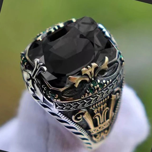 Turkish Men's Ring Vintage Black Zircon Fashion Punk Wind Islamic Religious Muslim Jewelry