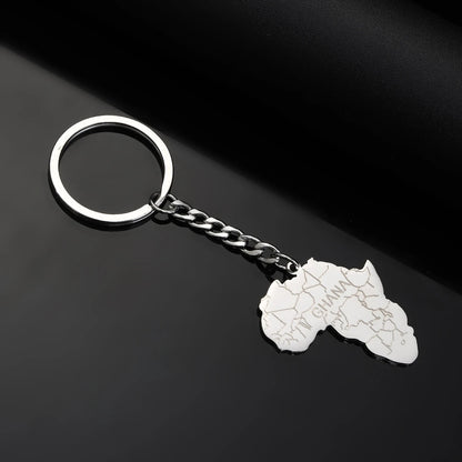 Africa Map Keychain – Stainless Steel Hip-Hop Jewelry, Morocco to South Africa