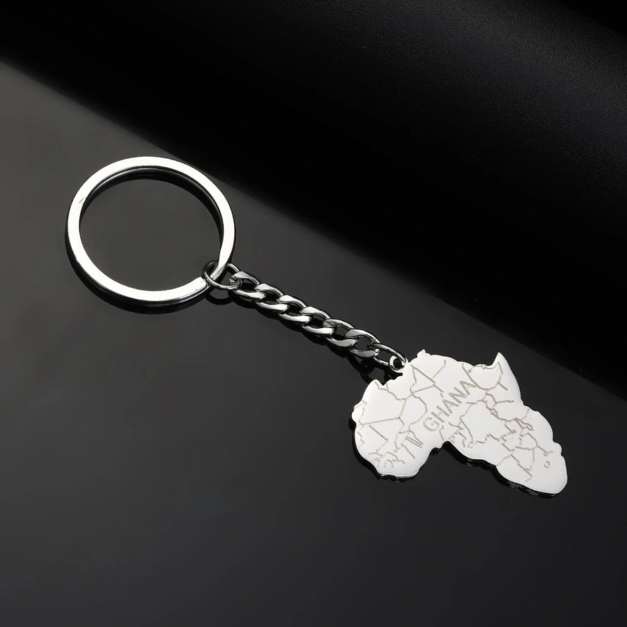 Africa Map Keychain – Stainless Steel Hip-Hop Jewelry, Morocco to South Africa