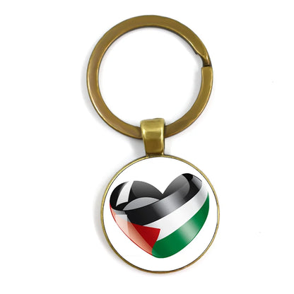 Personalized Art Patterns  Palestine Nation Flag Emblem 25mm Glass Cabohcon Keychain Key Rings for Women Men Jewelry Gift