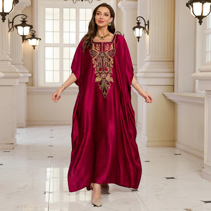 Beach Kaftans for Women Shining Material Embroidered Elegant Maxi Dresses Cover Ups for Swimwear Holiday Beachwear Bathing Suits