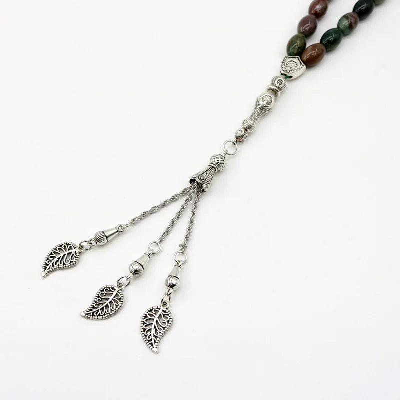 Natural Indian agate 33 Tasbih Oval size 8*12 mm  misbaha Man's  prayer beads  Rosary islamic subha tasbeeh 66 Tasbih Muslim