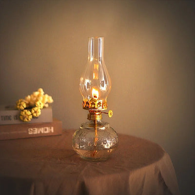 Large Glass Oil Lamp – Indoor & Outdoor Vintage Lantern with Wick