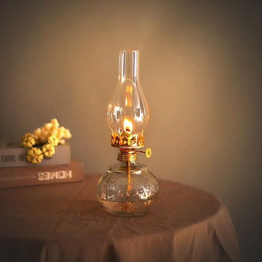 Large Glass Oil Lamp – Indoor & Outdoor Vintage Lantern with Wick