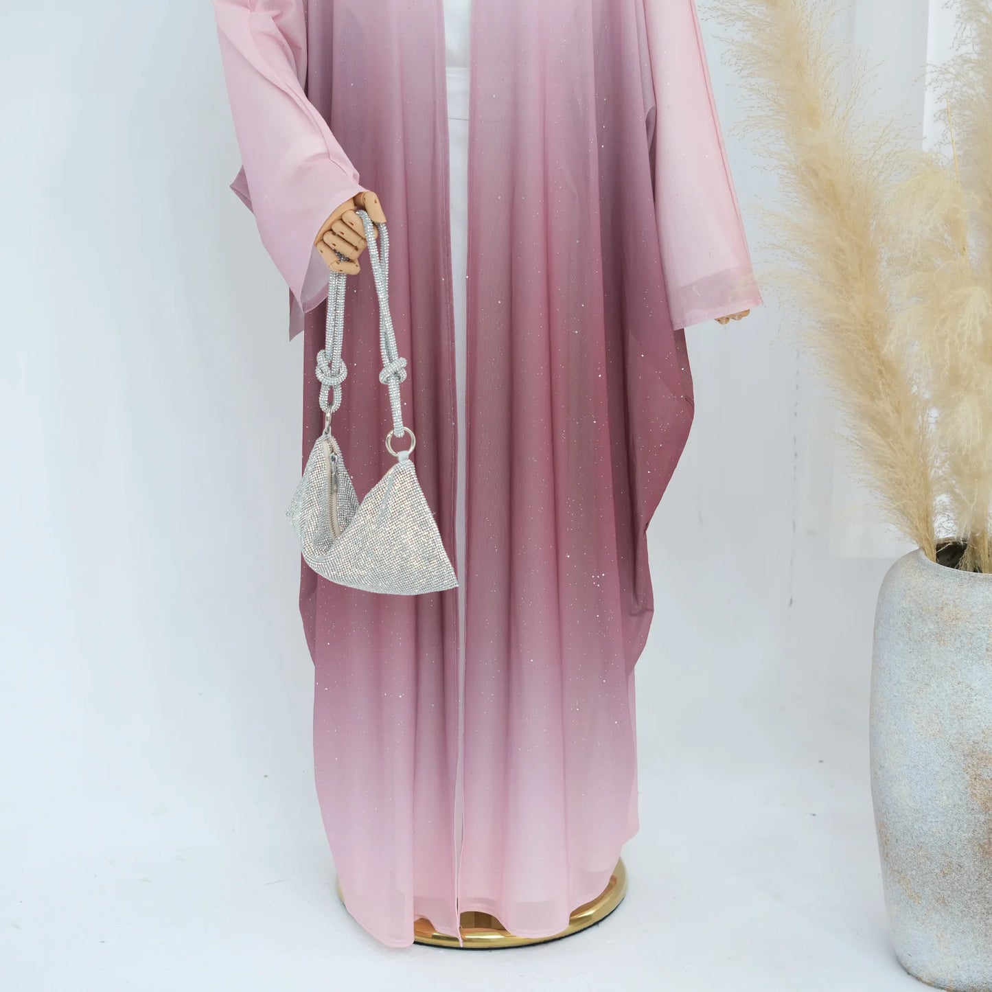 Islamic Shiny Gradient Color Cardigan for Women Muslim Hijab Abaya Dubai Party Dresses Turkey Kaftan Moroccan Robe Fashion
