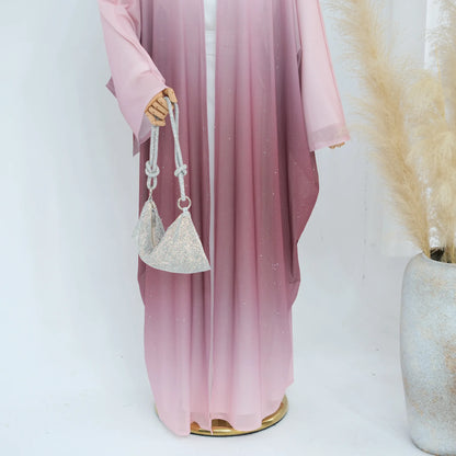 Islamic Shiny Gradient Color Cardigan for Women Muslim Hijab Abaya Dubai Party Dresses Turkey Kaftan Moroccan Robe Fashion