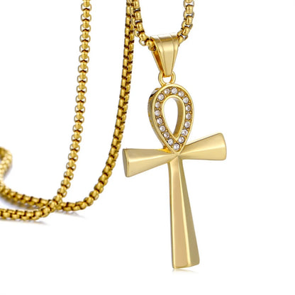 Gold Ankh Cross Pendant – Stainless Steel Key of Life Necklace for Men & Women