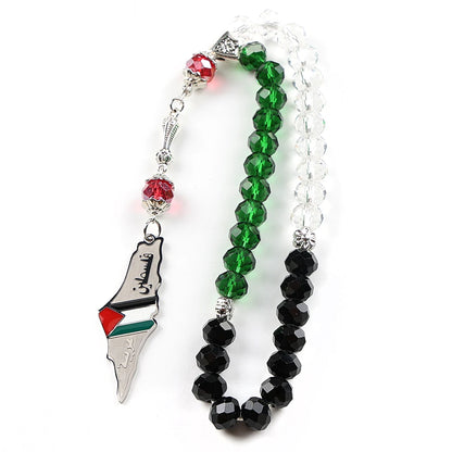 Palestine Map Flag Arabic Letter Car Pendant for Women Men Stainless Steel Silver Color Country Colorful Prayer Beads Jewelry