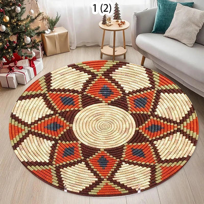 The Woven Circle – Round Geometric Ethnic Area Rug