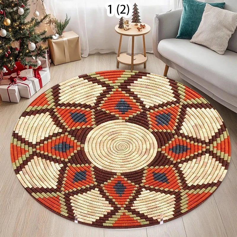 The Woven Circle – Round Geometric Ethnic Area Rug