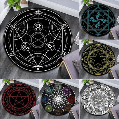 Cartoon Magic Circle, Celestial Star Pattern, Dark Series Theme, Home Decorative Round Carpet, Game Room Floor Mat