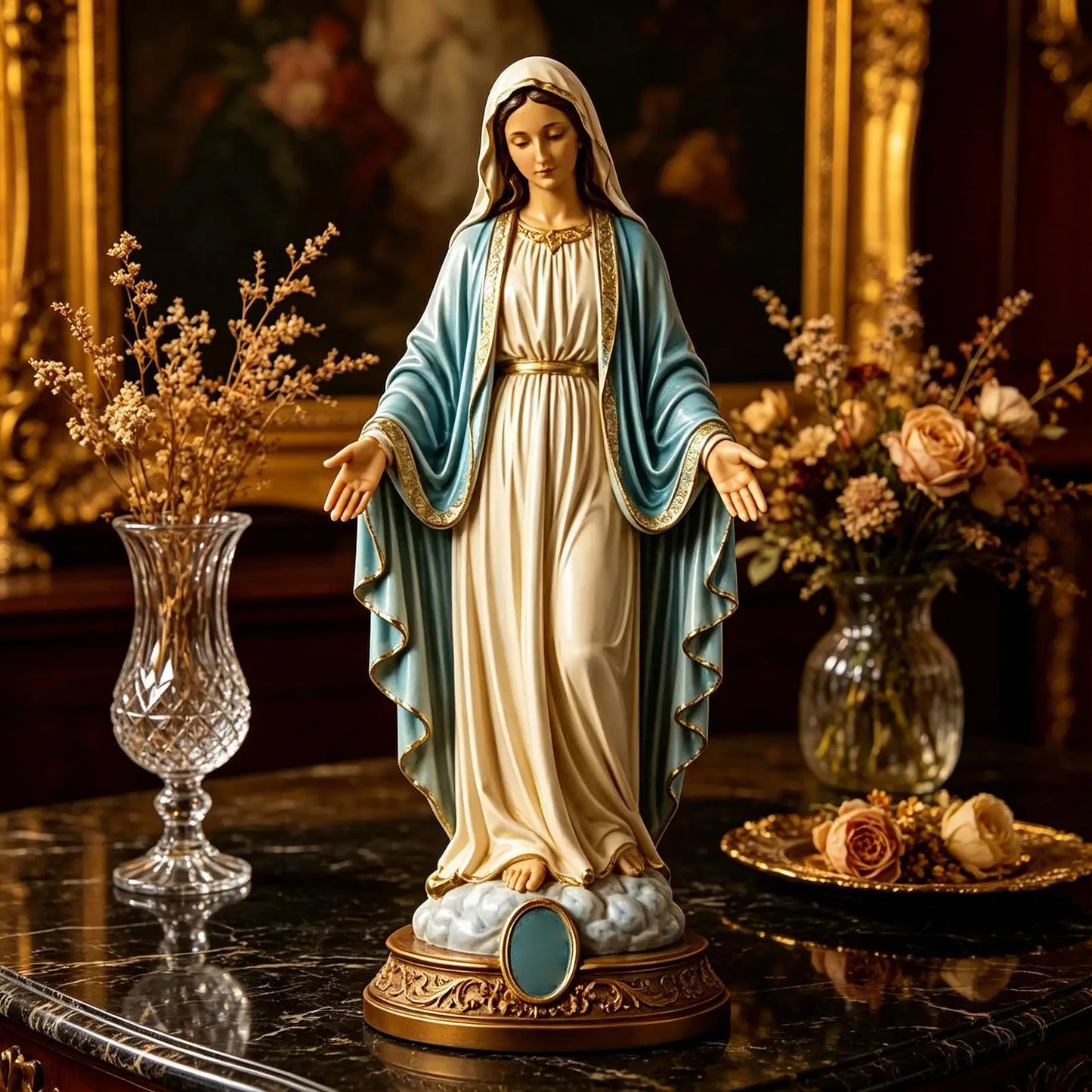 8 Inch Jesus Heart Virgin Mary Figurines Blessed Mother Statues Collectible Figurines Religious Desk Decor For Bedroom