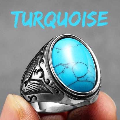 Vintage Black Turquoise Carved Men Rings Stainless Steel Punk Rock Luxury Fashion Jewelry Accessories For Women Gift Wholesale