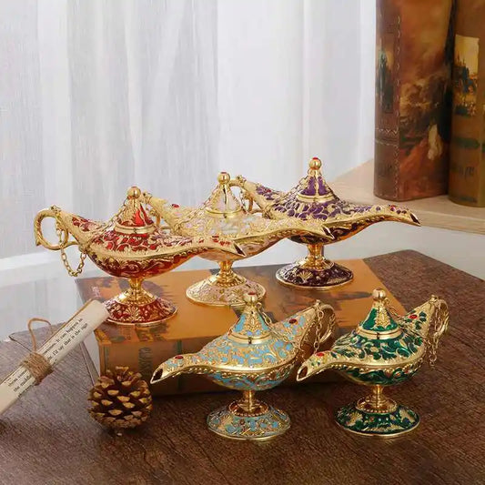 Large Vintage Aladdin Lamp Figurine – Retro Metal Genie Light Sculpture