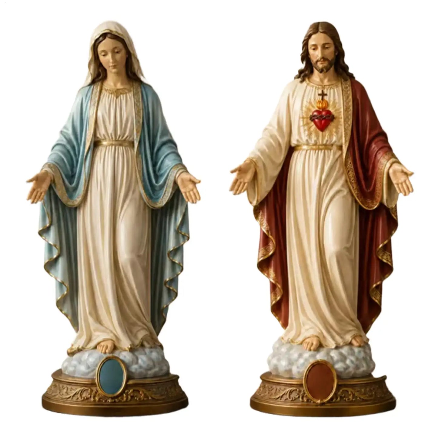 8 Inch Jesus Heart Virgin Mary Figurines Blessed Mother Statues Collectible Figurines Religious Desk Decor For Bedroom