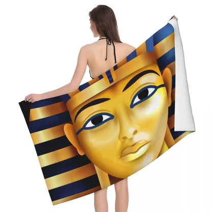 Tutankhamun Hieroglyphic Beach Towel – Quick-Dry Egyptian Pharaoh Bath Towel