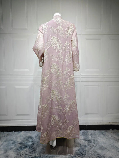 Zahraa Dubai Sequins Luxury Woman Evening Dress Mesh Embroidered Abaya V-Neck Caftan Marocain Femme 2026