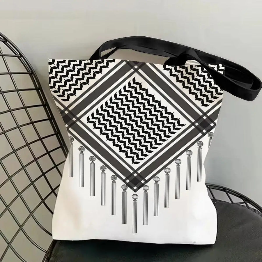 The Keffiyeh Luxe – Double-Sided Checkered Canvas Shoulder Tote