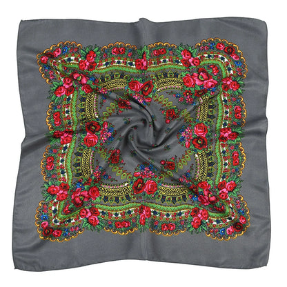 Babushka Bloom – 70cm Retro Floral Square Headscarf for Women