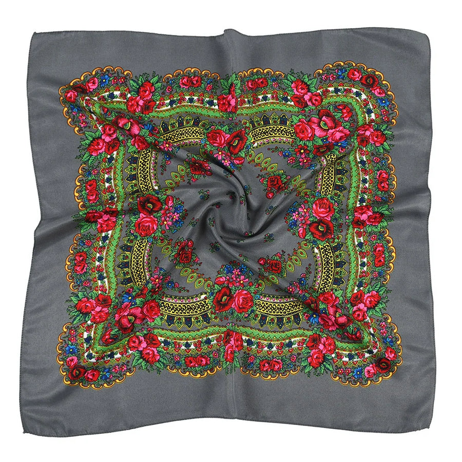 Babushka Bloom – 70cm Retro Floral Square Headscarf for Women