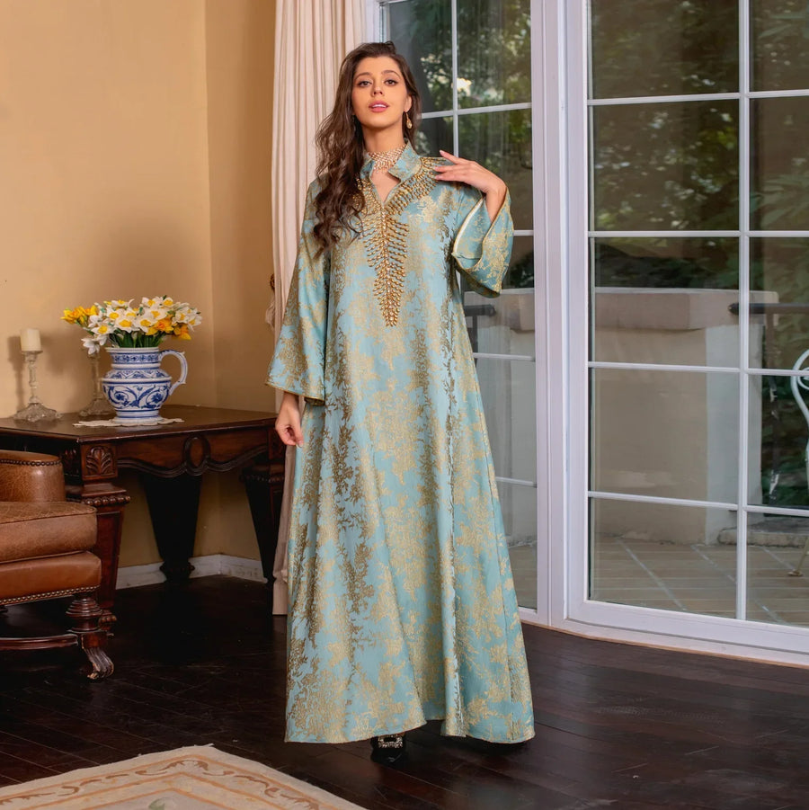 Eid Radiance – Beaded Collar Abaya for the Arab Woman in America