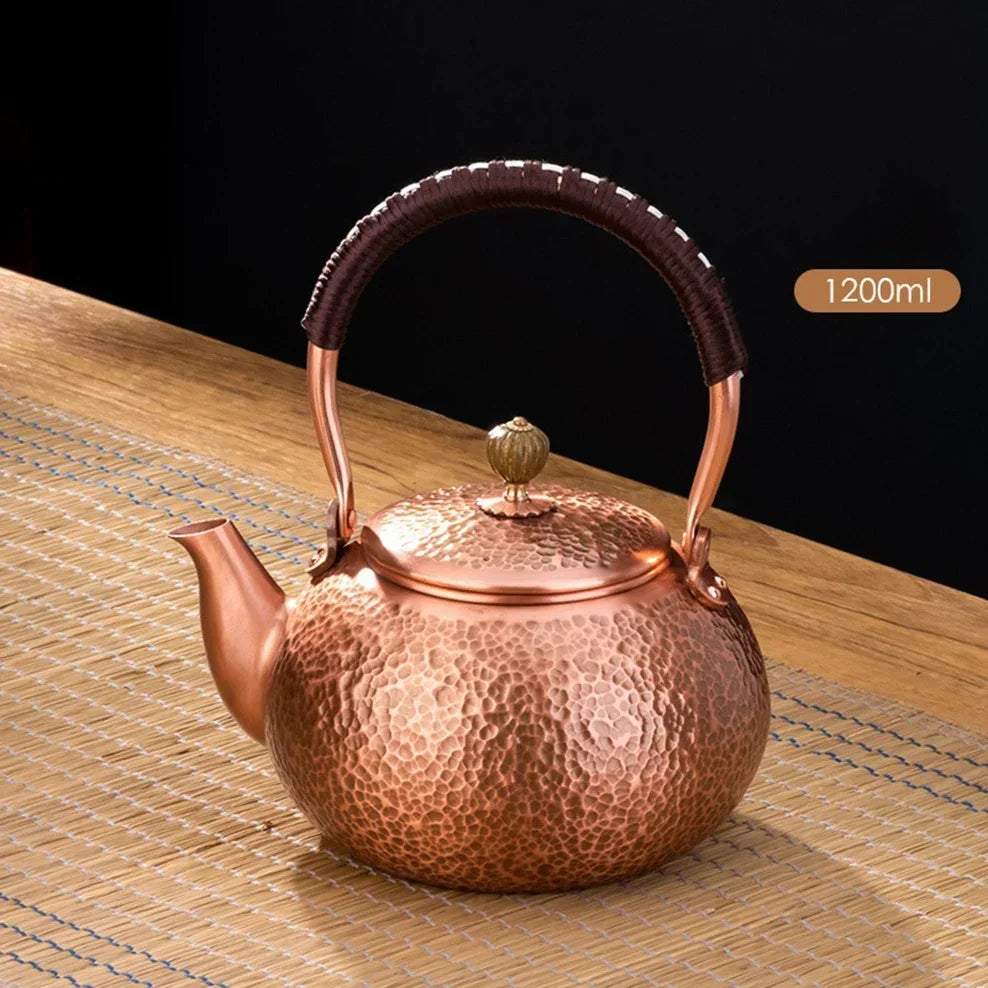 600/1200/1600ml Pure Copper Boiling Tea Kettle Retro Style Handmade Copper Pot Large Capacity Health Care Teapot Boiling Kettle