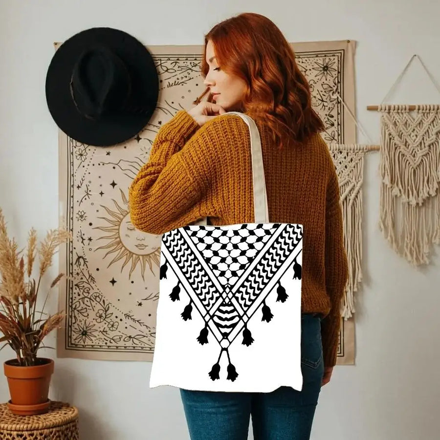 The Keffiyeh Keeper – Checkered Pattern Canvas Storage Tote